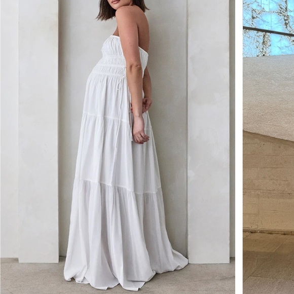 Bumpsuit Shirred Strapless Gown in White Poplin size XS - Picture 3 of 10